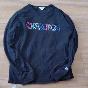 Champion Black Long Sleeve Tee with Multicolor Logo